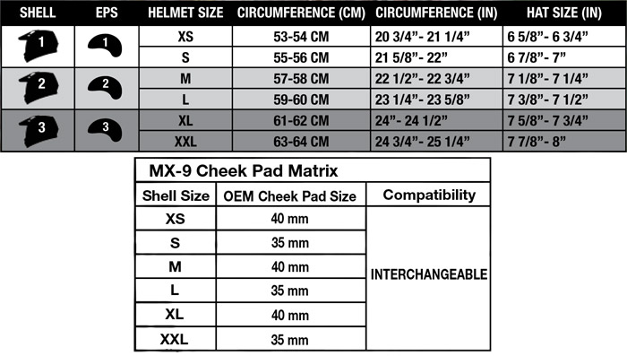 Bell Motorcycle Helmet Size Chart