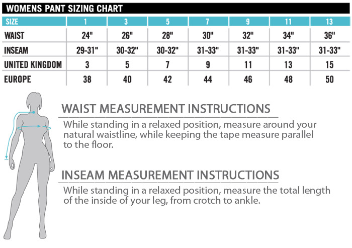 Pants Size Chart Female