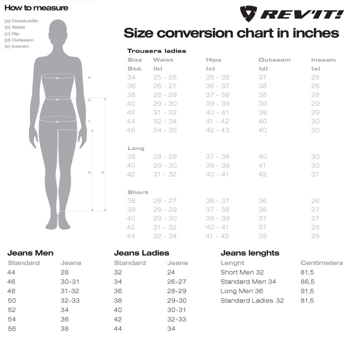 Rev'IT! Women's Pants Size Chart