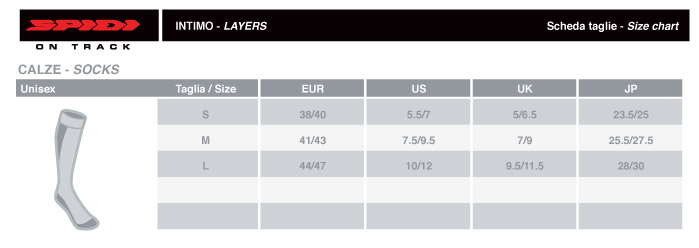 Spidi Socks Size Chart