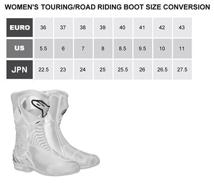 Alpinestars Women's Boots Size Chart