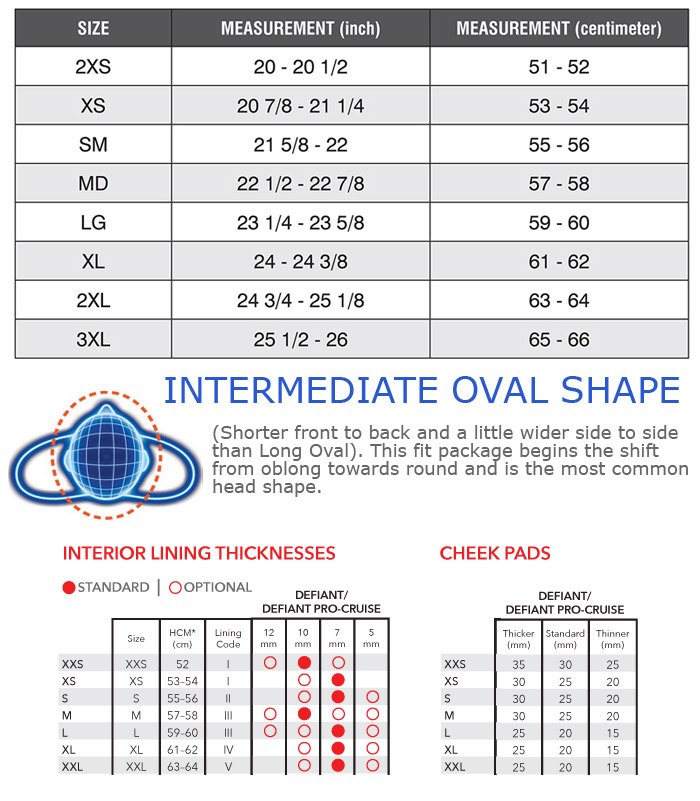 Arai Defiant Helmet Size Chart