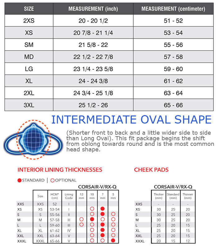 Arai Cheek Pad Size Chart