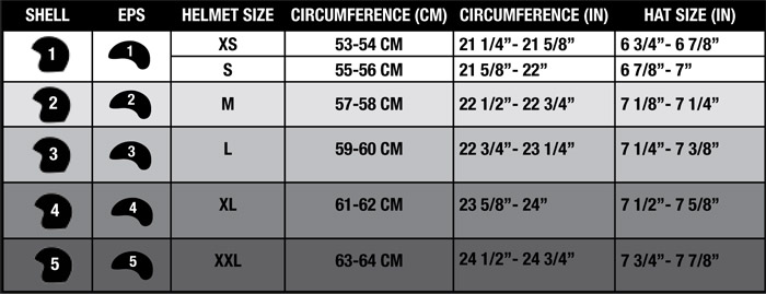 Bell Custom 500 Helmet Size Chart