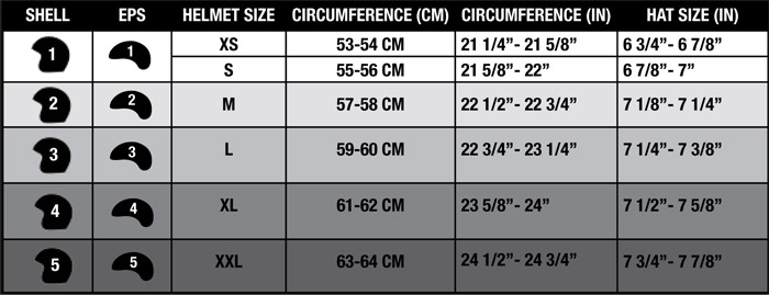 Bell Custom 500 Size Chart