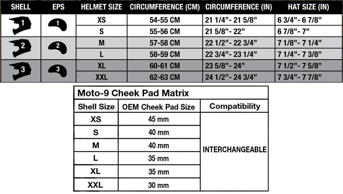 Bell Moto-9 Flex Helmet Size Chart