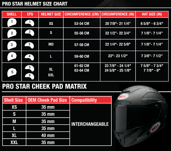 Bell Pro Star Helmet Size Chart