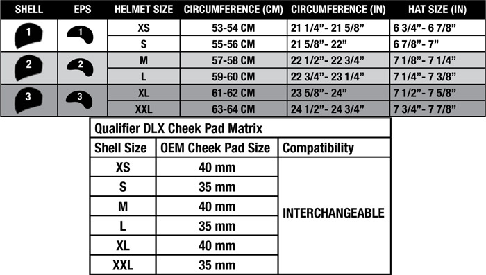 Bell Qualifier Helmet Size Chart