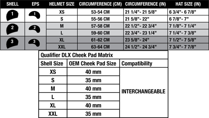 Bell Qualifier Size Chart