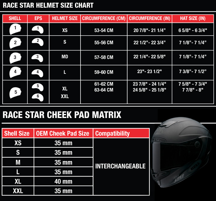 Bell Race Star Helmet Size Chart