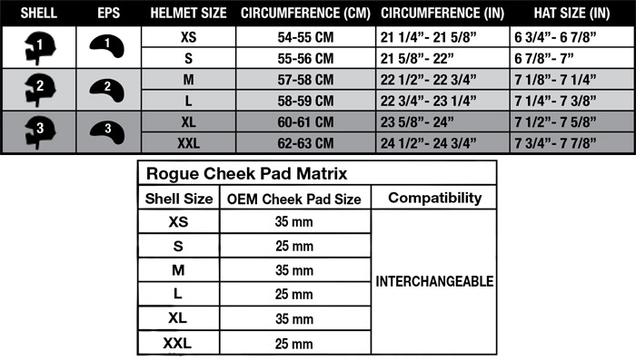 Bell Rogue Helmet Size Chart