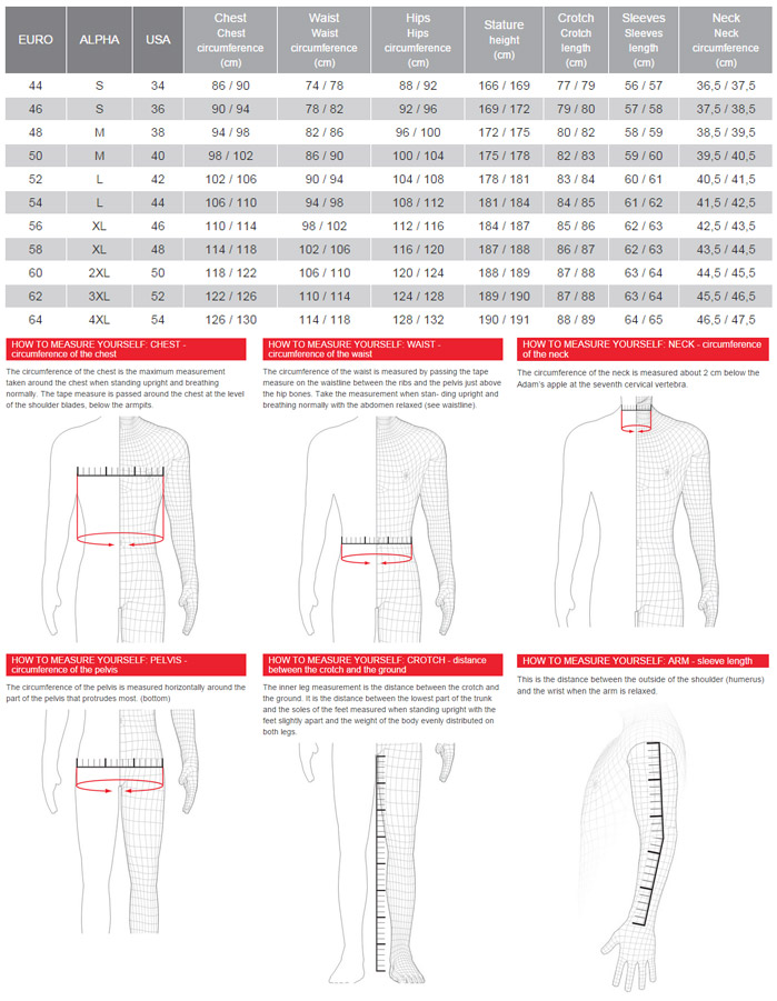 Dainese Jacket Sizing Chart