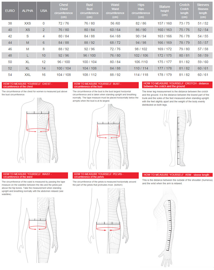 Dainese Size Chart Ladies