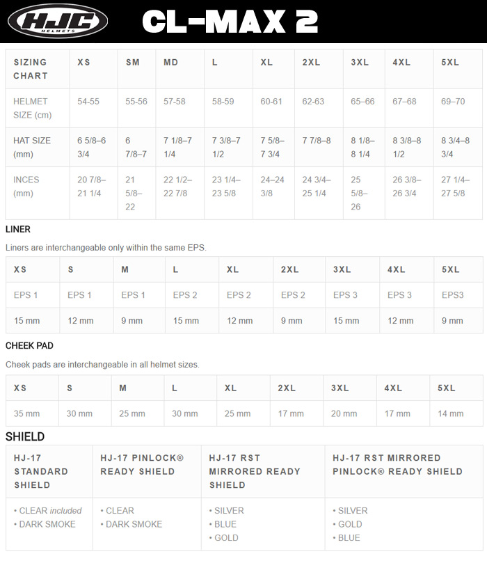 hjc-cl-max-2-helmet-size-chart