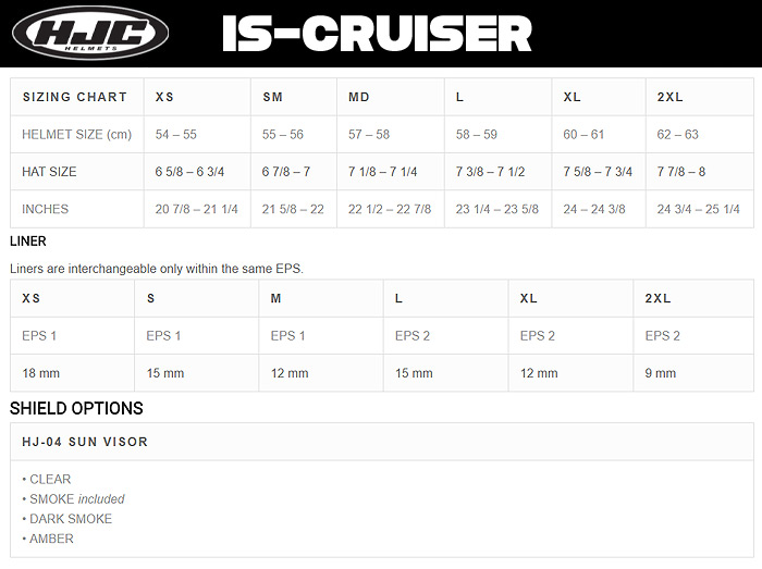 Hjc Size Chart