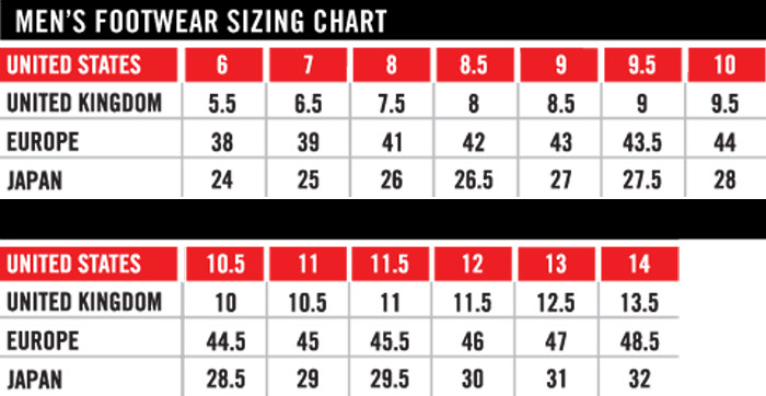 Icon Footwear Size Chart