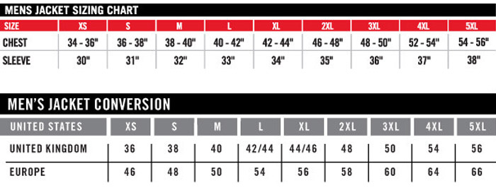 Icon Jacket Size Chart