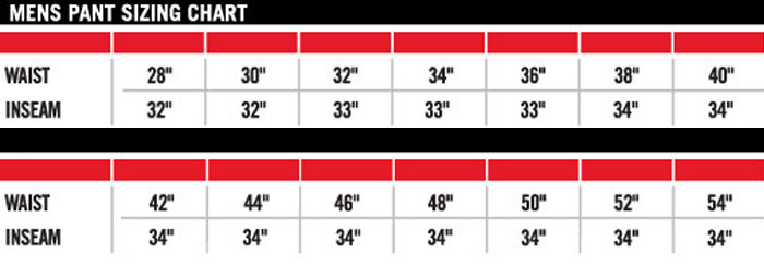 Men's bottoms deals size chart