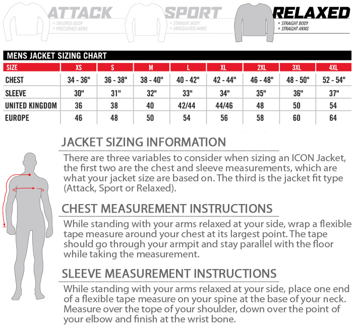 Icon Jacket Size Chart