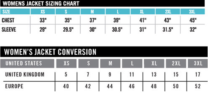 Icon Jacket Size Chart