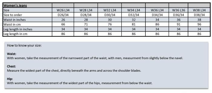 IXS Women's Jeans Size Chart