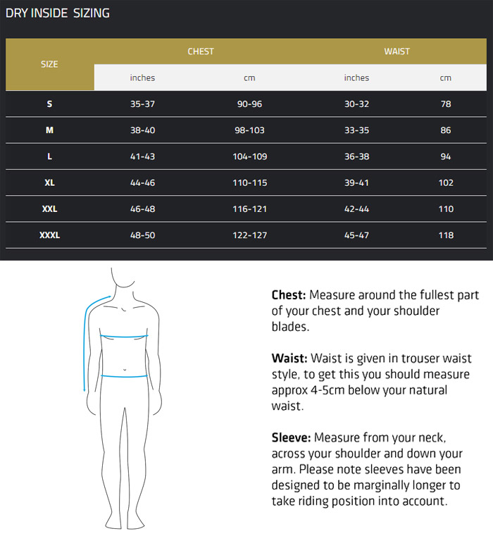 Knox Dry Insdie Size Chart