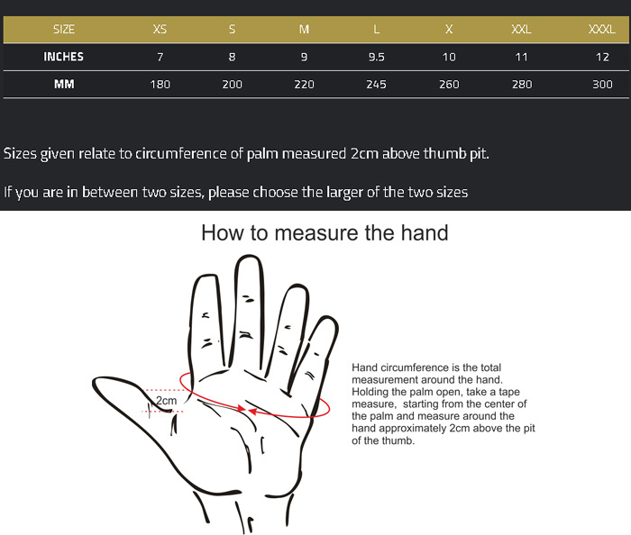 Knox Gloves Size Chart