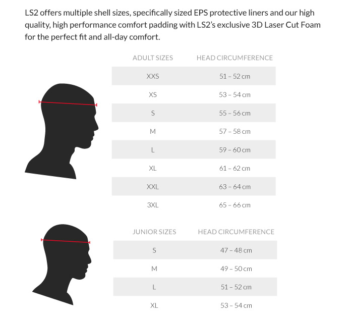 LS2 Helmets Size Chart