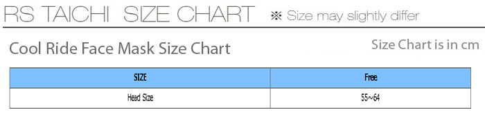 RS Taichi Cool Ride Face Mask Size Chart