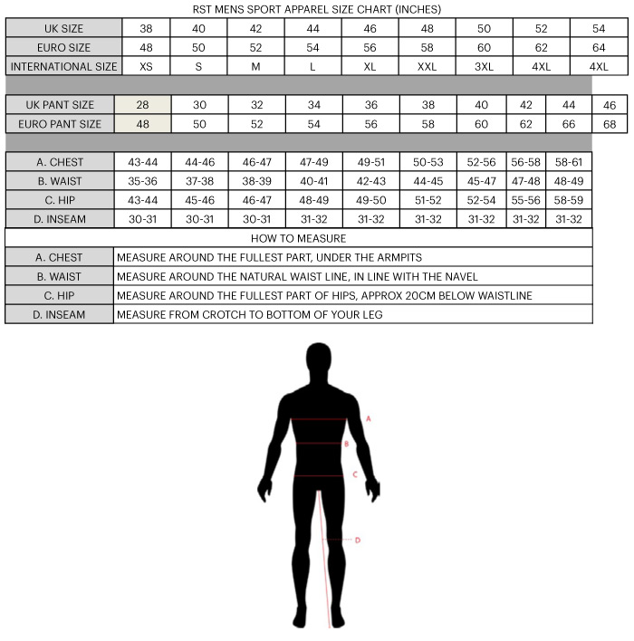 RST Men's Sport Size Chart