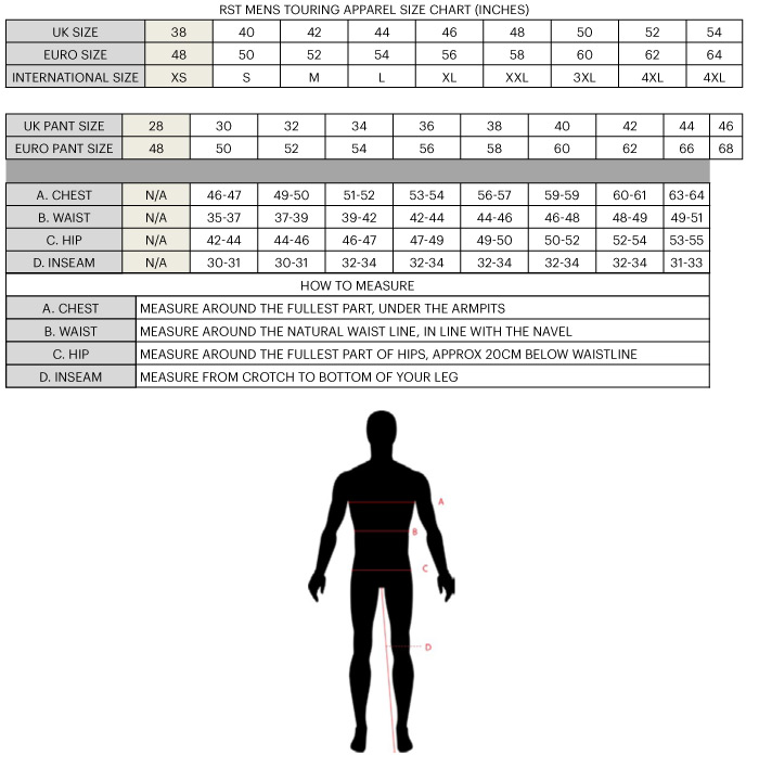 RST Men's Touring  Size Chart