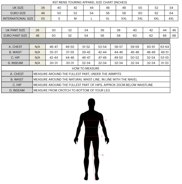 RST Men's Touring  Size Chart