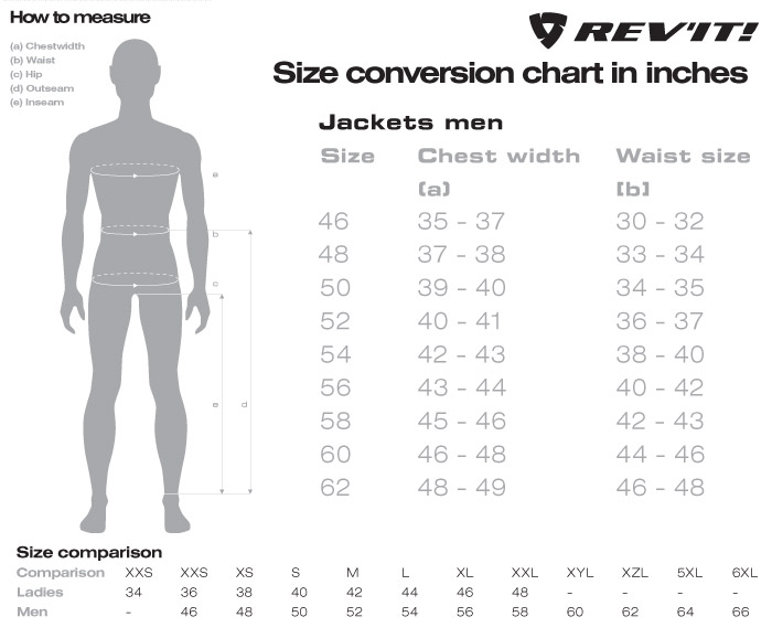 Rev'IT! Jacket Size Chart