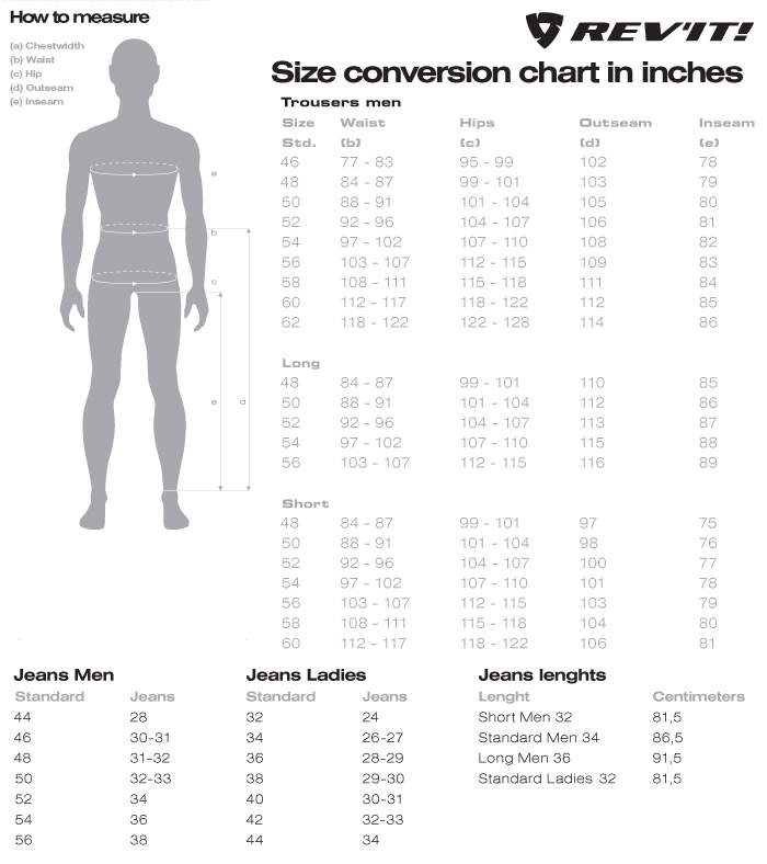 Rev'IT! Pants Size Chart