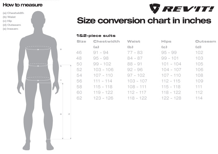 Rev'IT! Race Suit Size Chart