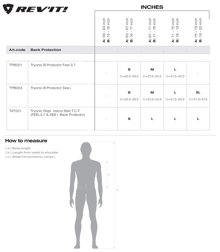 Revit Jacket Size Chart