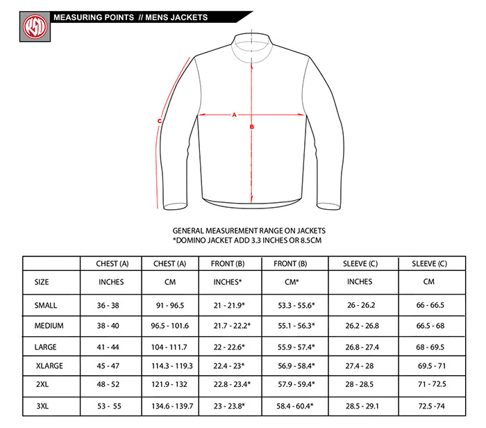 Roland Sands Men's Jacket Size Chart