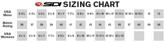 SIDI Boot Size Chart