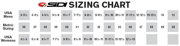 Sidi Size Chart Cycling