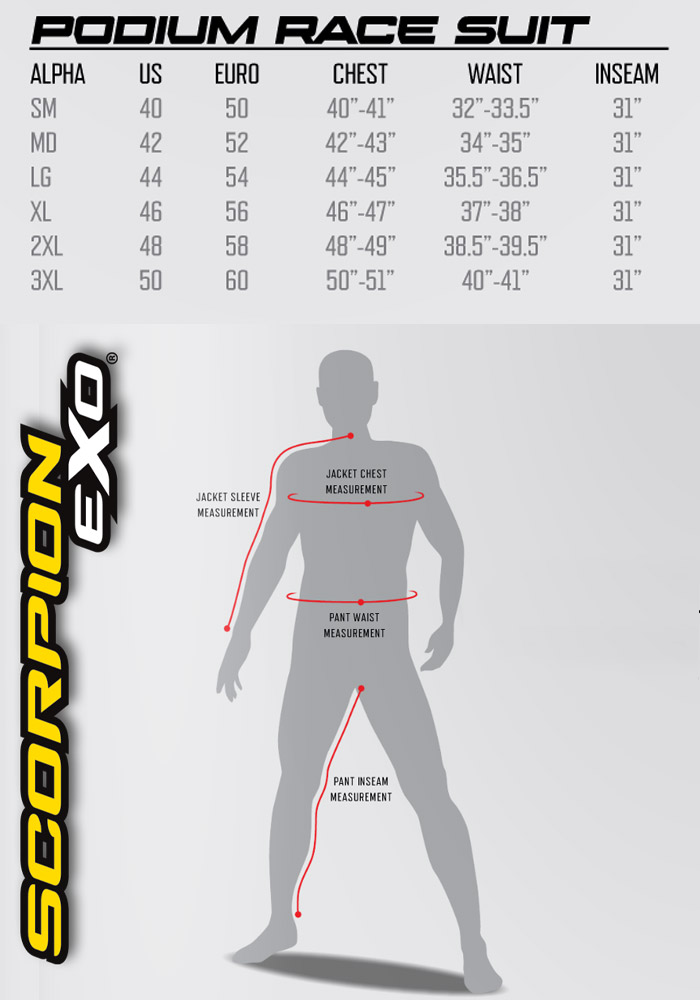 Scorpion Podium Size Chart