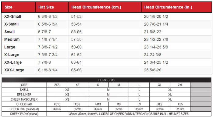 Shoei Helmet Size Chart