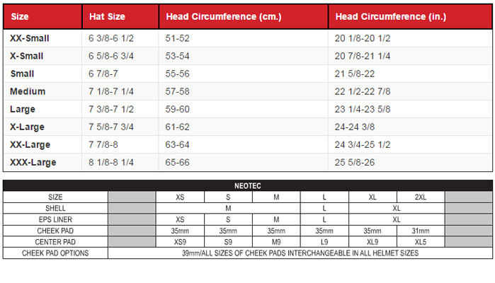 Shoei Rf 1100 Size Chart