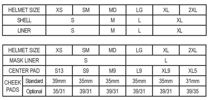 Shoei X 14 Size Chart