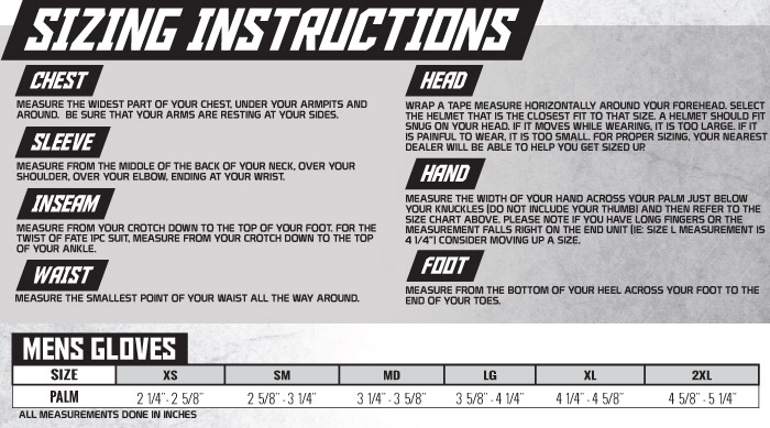 Speed and Strength Men's Gloves Size Chart