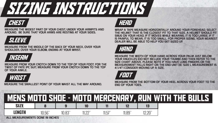 Speed and Strength Men's Moto Shoes Size Chart