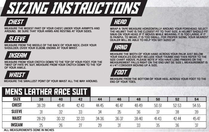 Sabelt Race Suit Size Chart