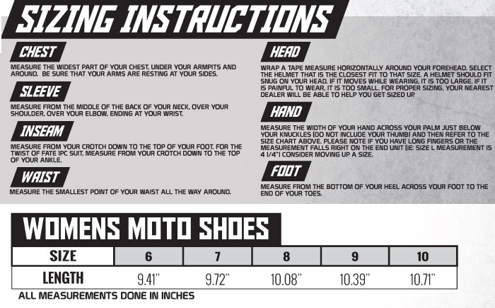 Speed and Strength Women's Moto Shoes Size Chart