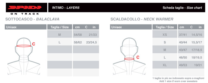 Spidi Balaclava Size Chart