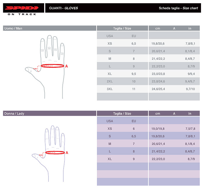 Spidi Gloves Size Chart