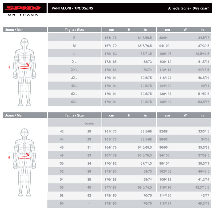 Spidi Pants Size Chart